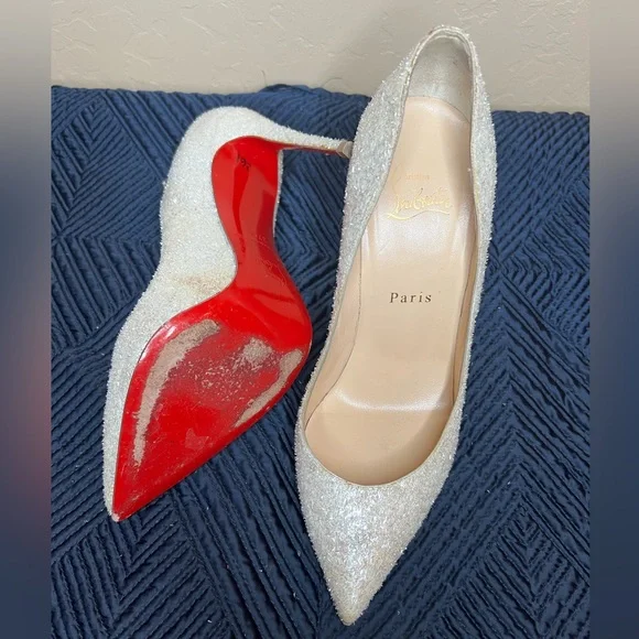 ❌SOLD ON EBAY❌Authentic Christian Louboutin White Glitter 37.5 - Picture 7 of 8